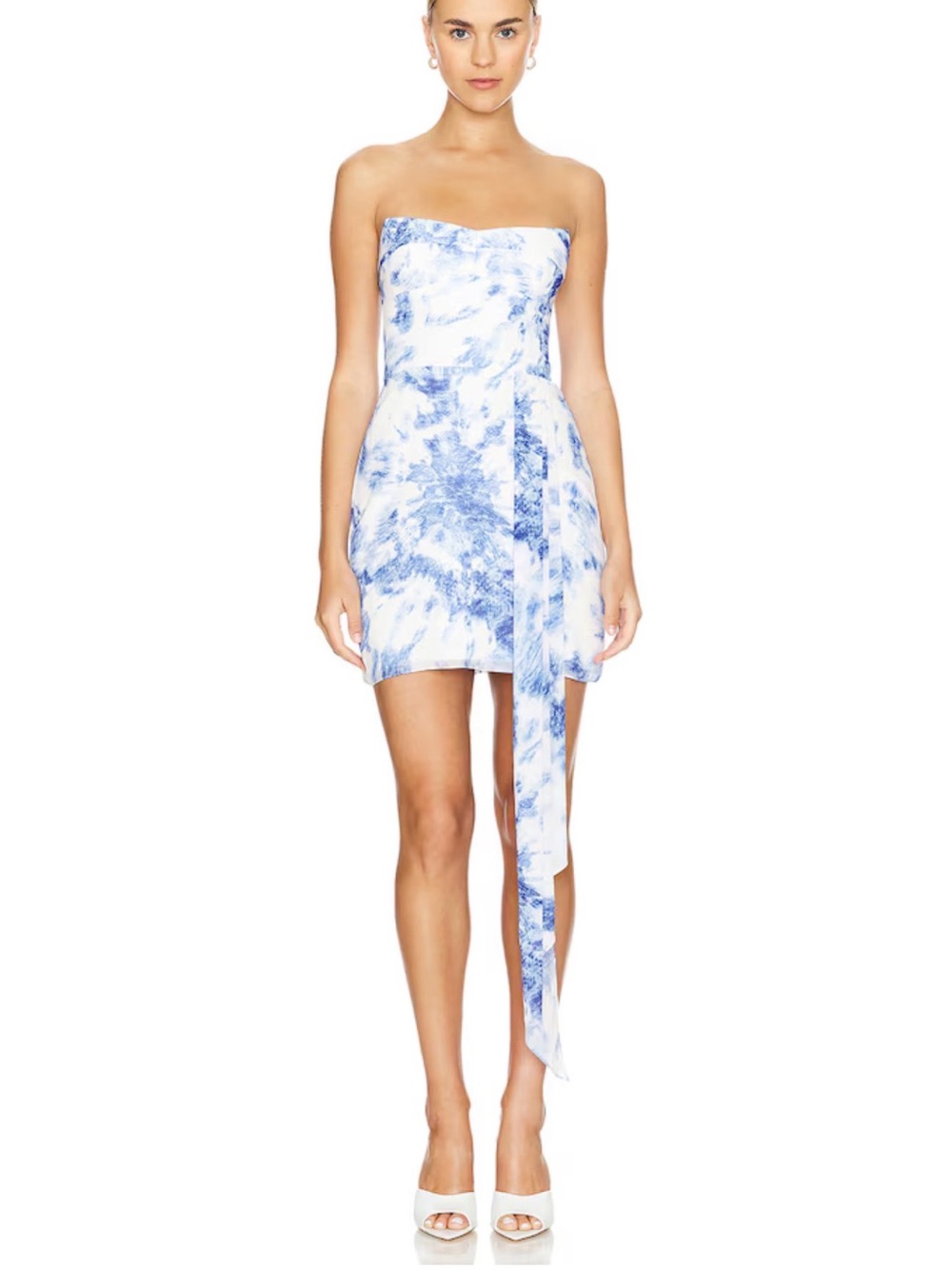 Amanda Uprichard NWT White and Light Blue Tie-Dye Strapless Mini Dress